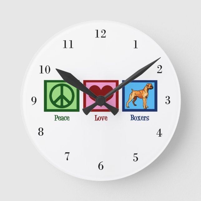Horloge Ronde Peace Love Boxers mignon Boxer Chien (Recto)