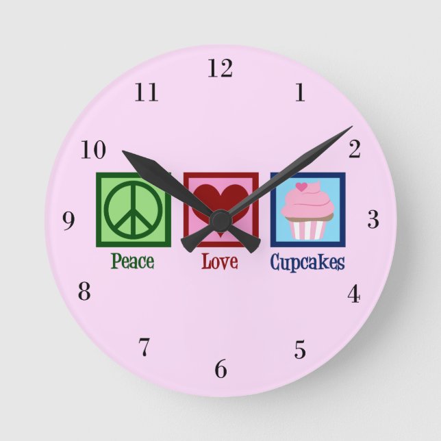 Horloge Ronde Peace Love Cupcakes Cute Pink Bakery Shop (Recto)
