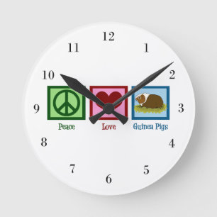Horloge Ronde Peace Love Guinée Pigs