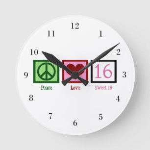 Horloge Ronde Peace Love Sweet 16