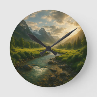 Horloge Ronde Peaceful Mountain River Landscape Nature Clock
