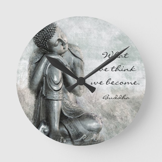Horloge Ronde Peaceful Resting Silver Buddha With Wise Quota (Recto)