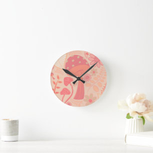 Horloge Ronde Peach Fuzz Couleur de l'année champignons floral