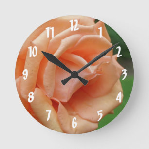 Horloge Ronde Peach Rose Pétales Flower