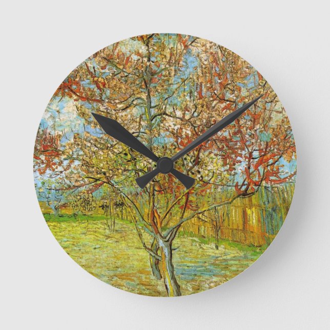 Horloge Ronde Peach Tree rose en fleurs par Vincent van Gogh (Recto)