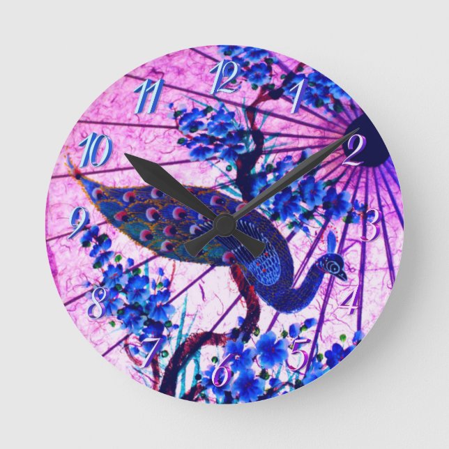 Horloge Ronde Peacock oriental parasol japonais cerisier fleurs (Recto)