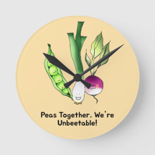 Horloge Ronde Peas et Veggie meilleur amis Pun