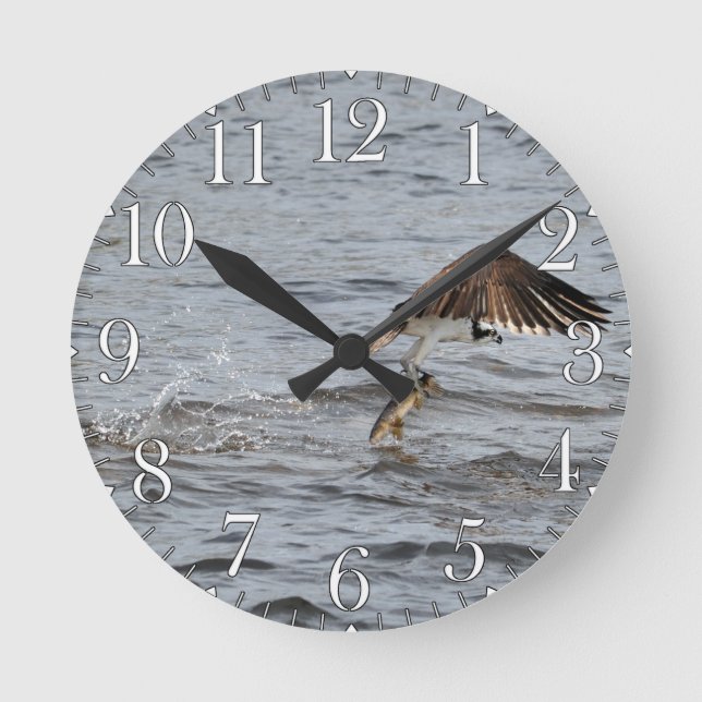 Horloge Ronde Pêche Balbuzard pêcheur et pêche 3 Photo de la fau (Recto)