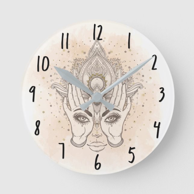 Horloge Ronde Pêche & Or Boho Fleur de Lotus Beauté (Recto)