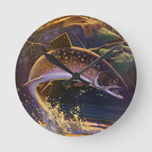 Horloge Ronde Pêcheur de truite vintage, Pêche sportive