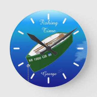 Horloge Ronde Pêcheur Ligne de pêche Bâton de bateau mur personn