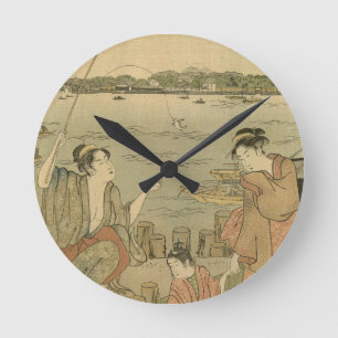 Horloge Ronde Pêcheurs Japonais