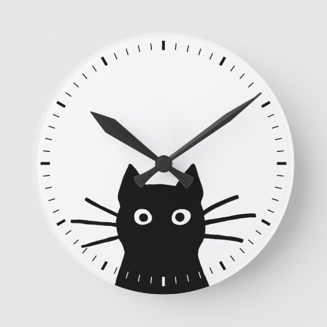 Horloge Ronde Peeking Chat Noir Chat Drôle (Recto)