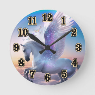 Horloge Ronde Pégase avec arc-en-ciel