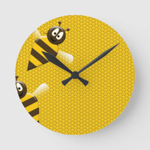 Horloge Ronde Peigne de miel Abeille d'or jaune Motif Art