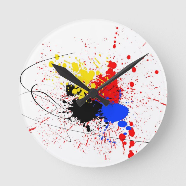 Horloge Ronde Peignez le jaune de rouge bleu de noir d'art (Recto)