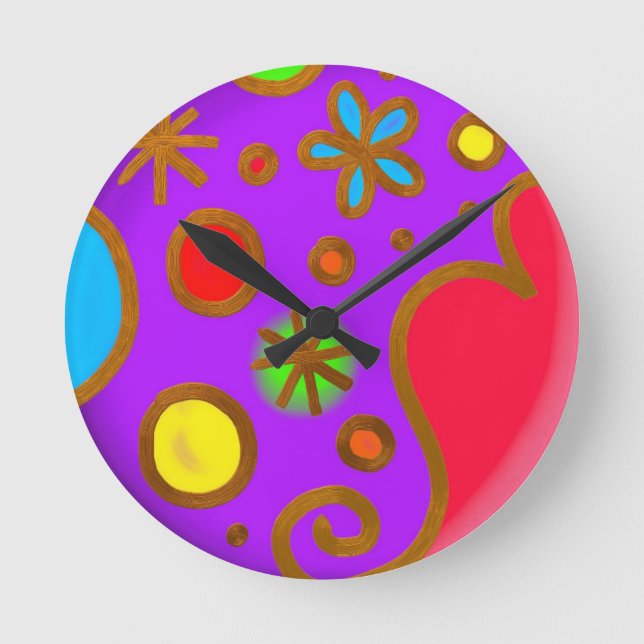 Horloge Ronde Peint Girlish violet rouge coloré (Recto)