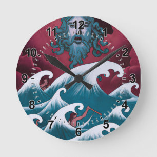 Horloge Ronde Peinture à l'huile de Neptune Crimson