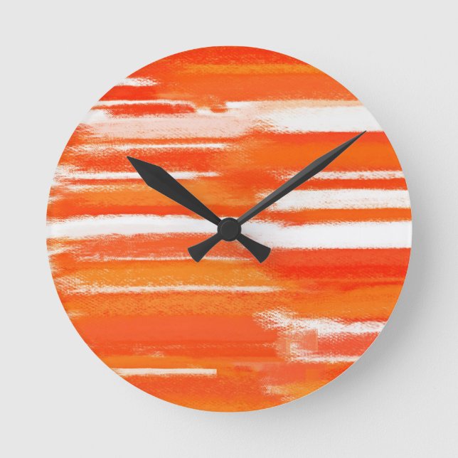 Horloge Ronde Peinture Abstraite blanche orange (Recto)