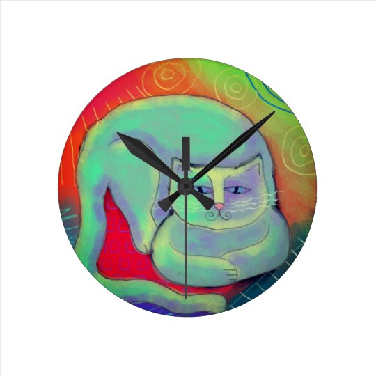 Horloge Ronde Peinture Abstraite Coloree De Chat Zazzle Fr