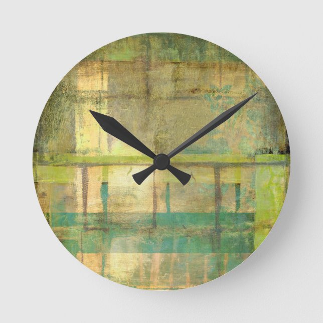 Horloge Ronde Peinture Abstraite dorée turquoise et verte (Recto)