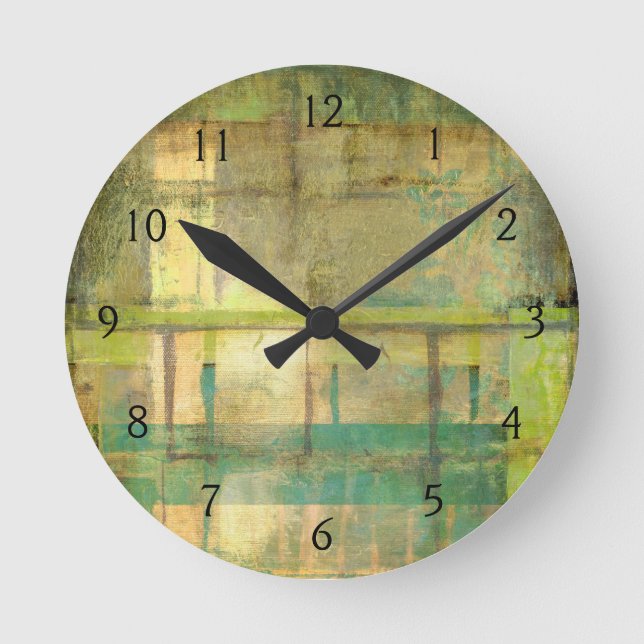 Horloge Ronde Peinture Abstraite dorée turquoise et verte (Recto)