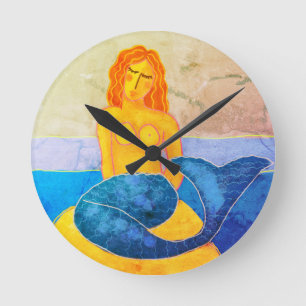 Horloge Ronde Peinture Abstraite funky de sirène