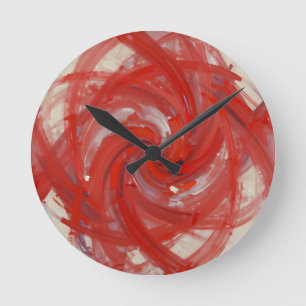 Horloge Ronde Peinture Abstraite Spirale Rouge Cramoisi
