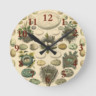 Horloge Ronde Peinture artistique de nid d'oeuf d'oiseau vintage