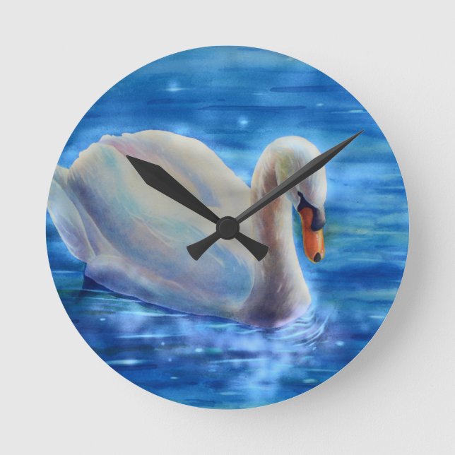 Horloge Ronde Peinture d'aquarelle blanche pour cygne (Recto)