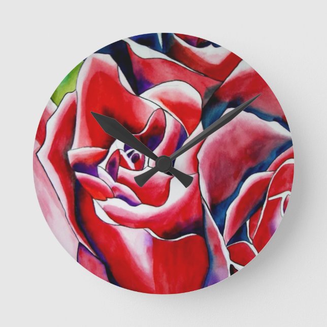 Horloge Ronde Peinture d'aquarelle rose Roses (Recto)