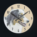 Horloge Ronde Peinture de berger australien - Art original de ch<br><div class="desc">Australian Shepherd portrait de chien, peinture originale. Nous nous spécialisons dans l'art original mignon et drôle. Achetez ceci pour vous-même ou comme un grand cadeau pour vos amis amoureux de Shepherd australien. Soyez créatif - cliquez sur la PERSONNALISER pour ajouter/supprimer/modifier du texte, redimensionner l'image, modifier les couleurs ou tout ce...</div>