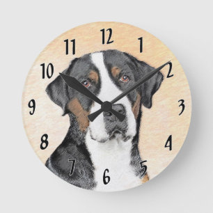 Horloge Ronde Peinture de Chien de Montagne - Art original