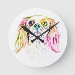 Horloge Ronde Peinture de chien espagnol du roi Charles Cavalier