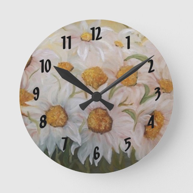 Horloge Ronde Peinture de marguerites blanches jardin (Recto)
