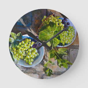 Horloge Ronde Peinture de nature morte de raisin vert