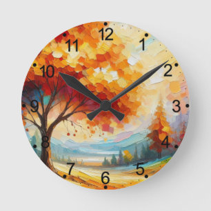 Horloge Ronde Peinture de Paysage avec des Couleurs Vives