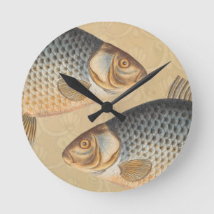 Horloge Ronde peinture de pêche de carpe dessin d'eau douce 