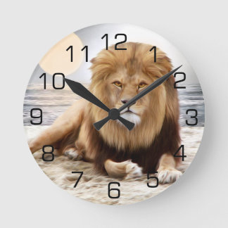 Horloge Ronde Peinture de photo d'océan de lion