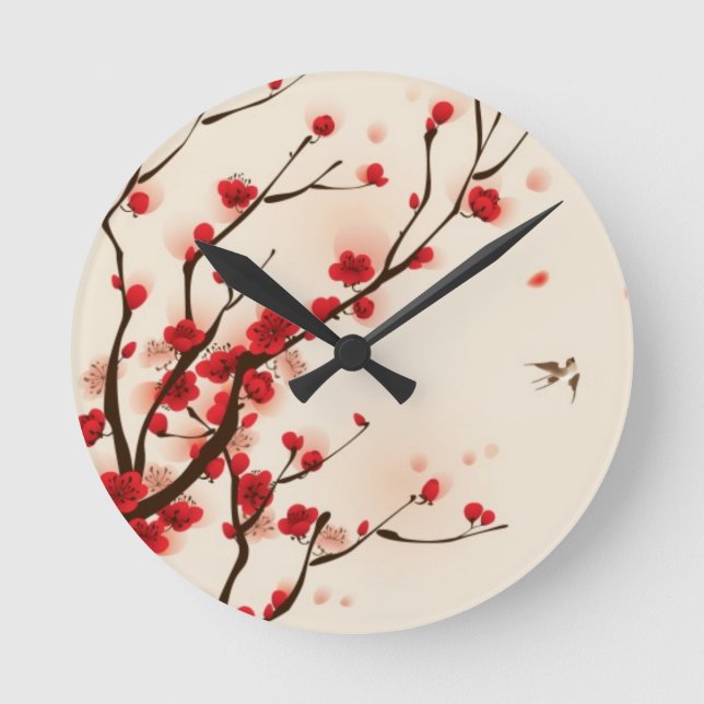 Horloge Ronde Peinture de style oriental, fleur de prune au prin (Recto)