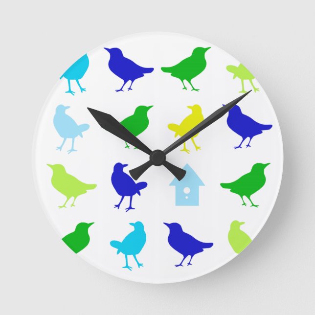 Horloge Ronde Peinture d'oiseaux colorés par Chariklia Zarris (Recto)