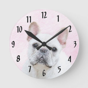 Horloge Ronde Peinture française de Bulldog (Crème/Blanc) - Art 