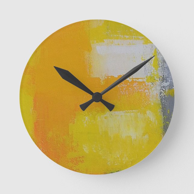 Horloge Ronde peinture gris jaune blanc abstrait (Recto)