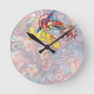 Horloge Ronde Peinture Imaginaire Fleurs exprimant la nature