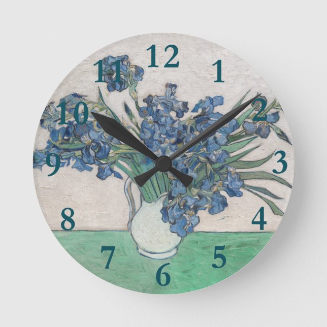 Horloge Ronde Peinture impressionniste Vase d'Iris de Van Gogh (Recto)
