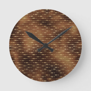 Horloge Ronde Peinture Marron Bronze Flèches Dorées Tir à l'Arc