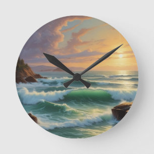 Horloge Ronde Peinture sur la mer du coucher du soleil