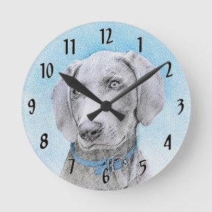 Horloge Ronde Peinture Weimaraner - Joli art original chien