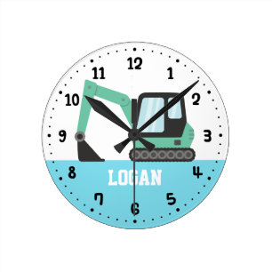 Horloge Ronde Pelle de construction verte pour chambre d'enfants