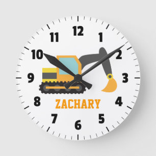 Horloge Ronde Pelle Orange, Véhicule de Construction, Pour les e